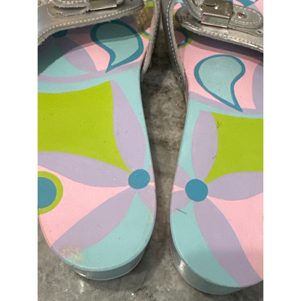 Dr. Scholl's Original Classic hand-painted wood sandals silver leather vintage 8 - Picture 3 of 11